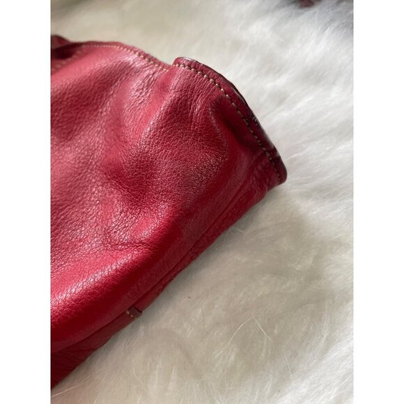 Large Red Leather Tote Bag With Double Handles Front Zipper Pocket - Picture 8 of 14